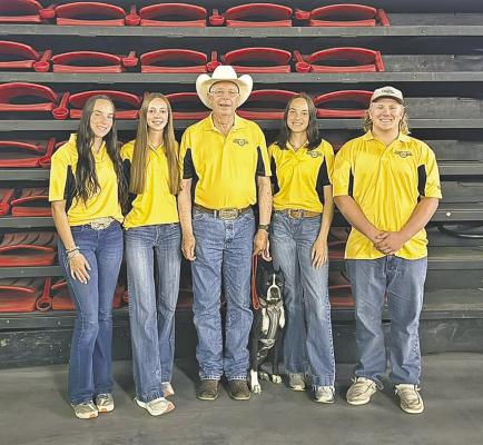 The 4-H shooting team representing Nebraska at the national competition in Grand Island were, from left, Kaygan Witthuhn, Josie Lehmkuhler, Coach Mike Lehmkuhler, Kelynn Witthuhn, and Zane Meyer. (Photo courtesy Nicole Witthuhn)