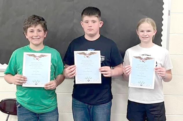 6th grade essay: From left, 3rd place, Emmett Phelps, 2nd place, Reiff Birkel, and 1st place, Lauren Reiff.