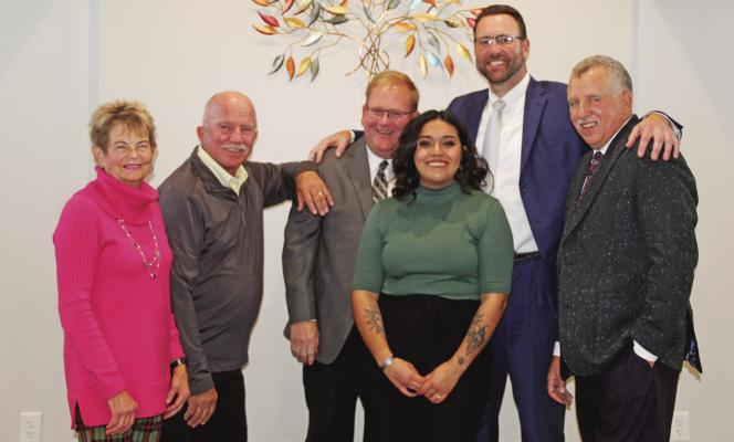 From left: Shari Sheppard, Ken Pitkin, Joel Frickey, Jessica Medrano-Angel, Nick Reynolds and John Reynolds staff the Callaway branch of Reynolds-Love Funeral Home. Courier photo by Ellen Mortensen