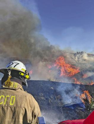 The Callaway Volunteer Fire Department spent three days fighting the Pressey Fire, as winds and dry trees spread the out-of-control flames. (Photo courtesy CVFD)