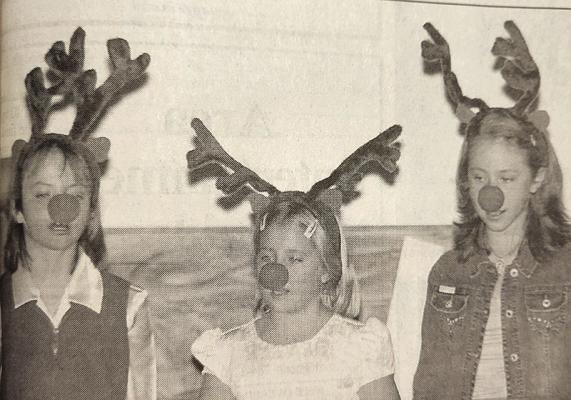 * The photo below appeared in the Dec. 22, 2005, edition of the Callaway Courier. Reindeer Hayley Stryker, Rebecca Still, and Michaela Waverka are baffled because Santa somehow fell off his sleigh. It was not until penguins found him that the big night was saved in the elementary school production of “The Penguins that Saved Christmas” on Dec. 6, 2005.
