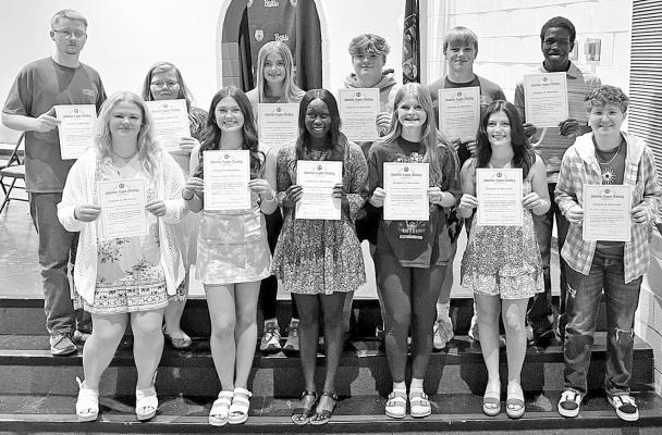 The American Legion Auxiliary of Callaway Unit 59 awarded certificates of participation to the members of the Callaway High School choir for singing the National Anthem at all the sporting events at the school. The junior high students were given flag pins for their singing of the National Anthem at the Veterans Day program. (Photos courtesy Mary Ann Boldt) We will have more Auxiliary Award photos in the June 12 issue of the Callaway Courier.