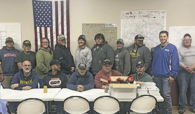 Members of the Callaway Volunteer Fire and Rescue Department met for their monthly meeting on Monday, Oct. 6, at the firehall in Callaway. The department boasts 36 volunteers - a hefty number for a community this size! (Photo courtesy Dan Trumbull)