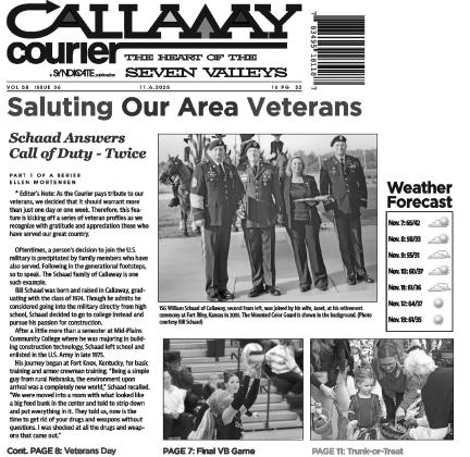 The salute to veterans feature series earned first place in the NPA Better Newspaper Contest this past weekend in Lincoln.
