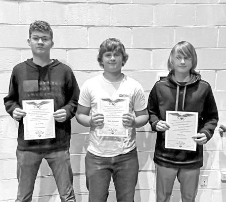Winners in the 8th grade Americanism essay contest are, from left, Jacob King, Blake Robertson, and Remi Flynn.