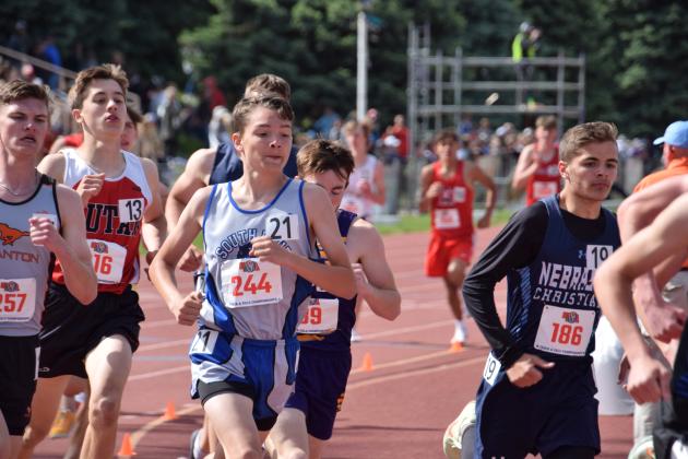 Logan Recoy stays with the pack during the Class the 1600 meter run. (Courier photo by Loleta Connell)