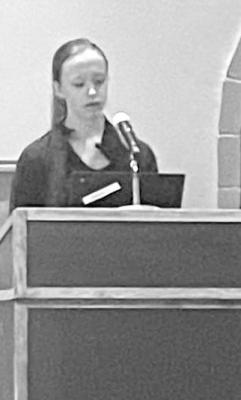Brook Thomsen gives her senior presentation to her peers. (Photo courtesy CPS)