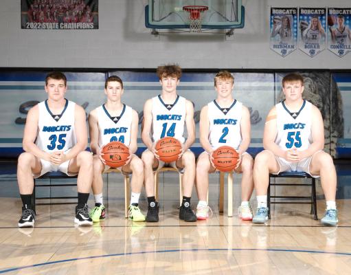 Senior members of the 2023-24 South Loup boys basketball team are, from left, Rio Remund, Brady Brestel, Cache Gracey, Trey Connell, and Joey Sallach. Not Pictured: Lance Wooters. (Courier photo by Kevin Neth)