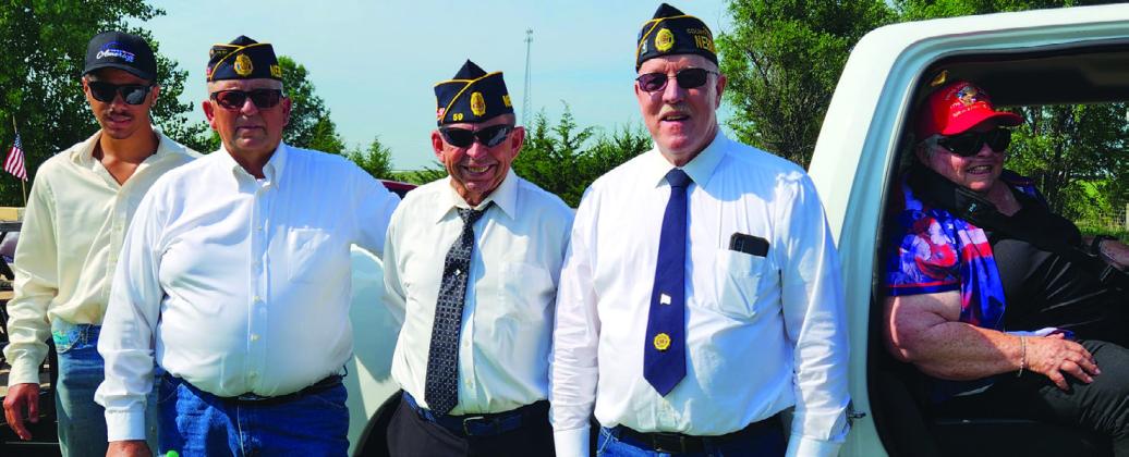 Veterans ready to ride the American Legion float for the Oconto parade are, from left, Jaden Linn, Ivan Phelps, Wesley Jacobsen, Bill Schaad and Judy Jacobsen (Auxiliary). (Photos by Mona Weatherly)