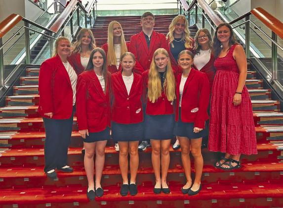 Ten Callaway students attended the National FCCLA Leadership Conference in Washington, D.C. in July. Front row, from left: Kennedy Eggleston, Lauren Reiff, Gracie Brennan, and Amelia Pandorf; Back row: Ashly Denney, Tiersa Johnson, Chenney Dishman, Brayden Keeney, Emma Stallbaumer, Angel Johnson, and FCCLA Advisor Charmayne Popp. (Photo courtesy CPS FCCLA)