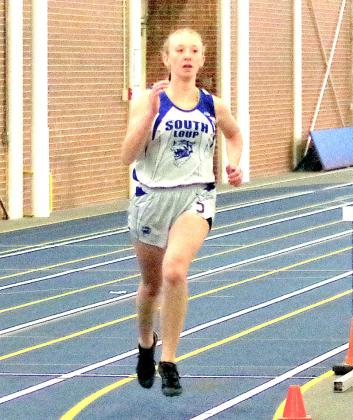 Delanie Weinman participated in the girls' 400m run at the UNK Invite last Friday.. (Courier photo by Ronda McFate)