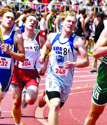 Trey Connell leads off the boys 4x800 relay including Dylan Pandorf, Logan Recoy and Silas Cool finishing in 10th place with an 8:29.05. (Courier photos by Loleta Connell)