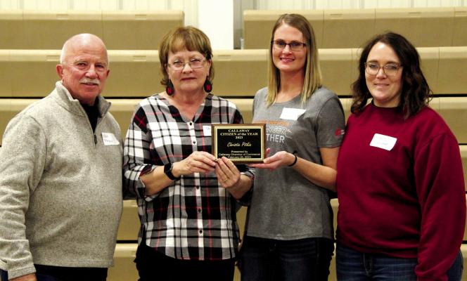 Christie Pitkin was honored as Callaway Citizen of the Year at the Celebrate Callaway Chamber event on Sunday, Feb. 26. Pictured with Christie are Chamber board members, from left, Ken Pitkin, Christie Pitkin, Stacey Guthard and Kelsey Wyckoff. (Courier photo by Ellen Mortensen)