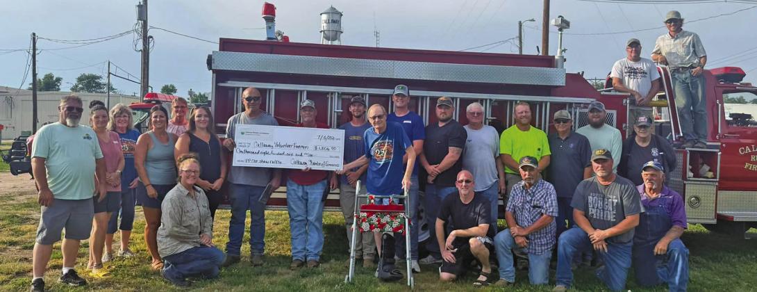 A check for just over $1,800 was presented to members of the Callaway Volunteer Fire Department on July 6, from funds raised during the Pioneer Picnic Car Show. (Courtesy photo)