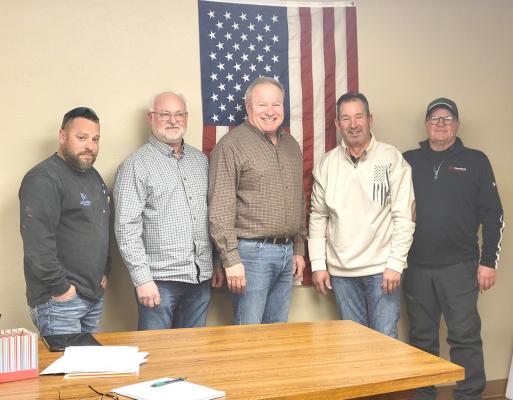 Members of the Callaway Village Board are, from left, TJ Elliott, Lawrence Paulsen, Dan Lewandowski, Darwin Mast, and Chairman Mark Kimball. Mast was sworn in at the Jan. 14, 2025, meeting to fulfill the remainder of Abe Hinman’s term. (Courier file photo by Ellen Mortensen)
