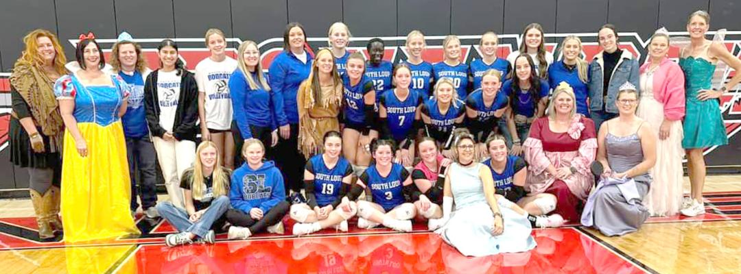 The moms of the South Loup volleyball girls got in on the fun during the MNAC tournament and dressed as Disney princesses. (Courtesy photo)