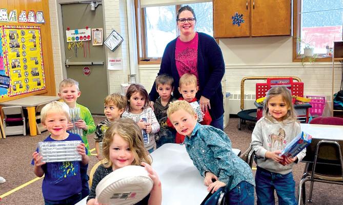The Callaway American Legion Auxiliary recently presented the staff at Callaway Public School with supplies for their classrooms. The preschool class was excited to receive items for art projects. (Photo courtesy Mary Ann Boldt)