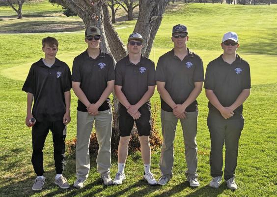 Members of the South Loup varsity golf team are, from left: Kyson Stretesky, Callan Witthuhn, Haydn Stretesky, Crew Witthuhn, and Dawson Downing. (Photo courtesy Jeff Cole)