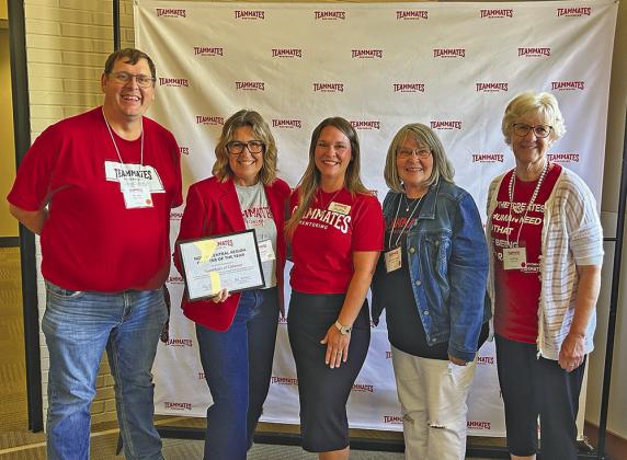 Accepting the award for North Central Region Chapter of the Year for the Callaway TeamMates program are, from left: CPS Superintendent J.D. Furrow, Chapter Coordinator Karen Weverka, North Central Regional Coordinator Tiffany Nicolaus, Suzanne Wendorff, and Sue Phelps. (Courtesy photo)