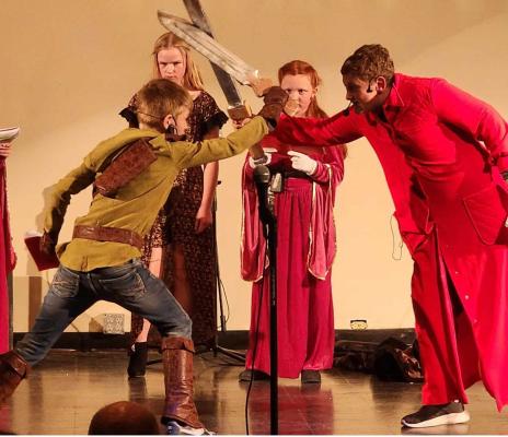 The Callaway elementary students in grades second through sixth performed Robin Hood, The Musical on Saturday evening at Callaway Public School. Shown above is the sword fight between Robin Hood (Lane Hogg) and the Sheriff (Aaron Johnson) (Photo courtesy Sara Hogg)