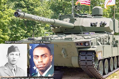 A ceremony held in Aberdeen, Maryland last month paid tribute to local hero Pvt. Robert D. Booker and Pennsylvania hero Staff Sgt. Stevon Booker. Members of Robert Booker's family from Custer County were present for the ceremony christening a new combat vehicle named for the two U.S. Army veterans who paid the ultimate sacrifice in service to their country. (Photo courtesy KCNI/KBBN Radio)